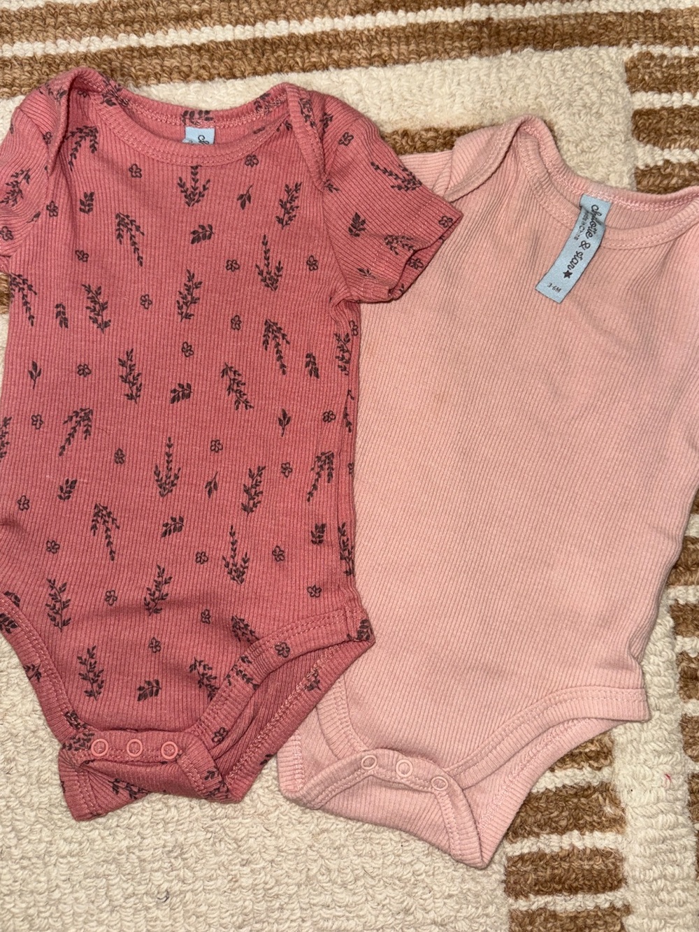 2-Pack Charlotte & Star Baby Ribbed Onesies - Rose & Blush 3-6M